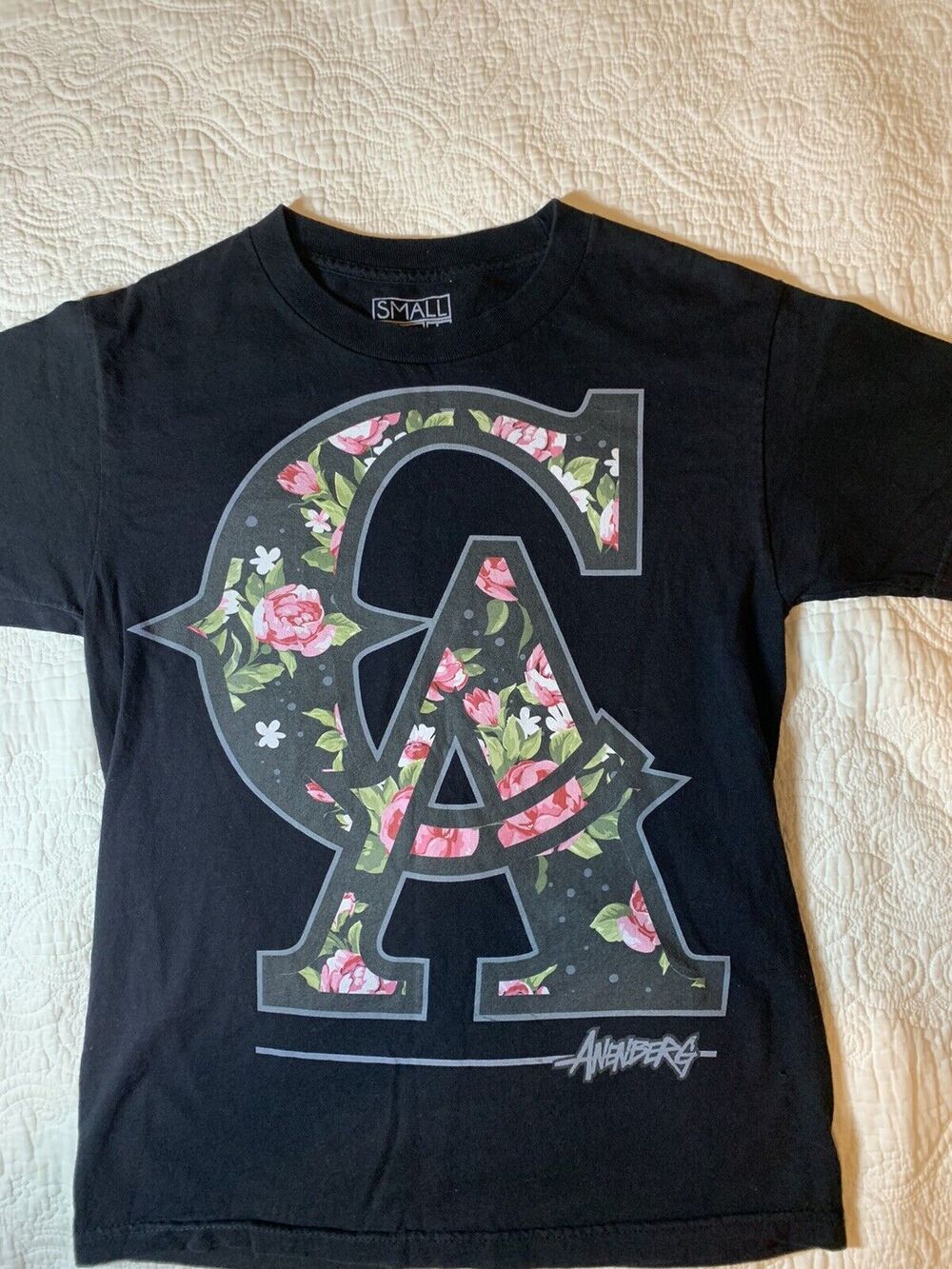 MENS ANENBERG CALIFORNIA FLORAL BLACK T-SHIRT SIZE S